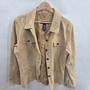 Denim & Co Washable Tan Leather Suede Jacket Medium Flaws